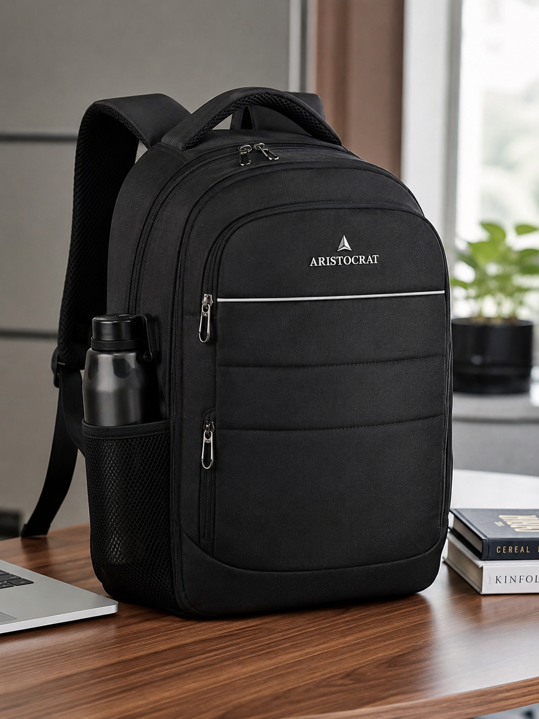Aristocrat Nova 15L Laptop Backpack | Stylish Travel & College Backpack for Men & Women | Multi-Compartment, Bottle Pocket, Padded Shoulder Straps | Dark Black